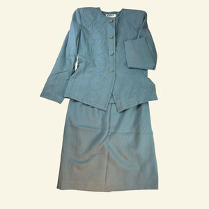 Kasper A.S.L. Petite Teal Pantsuit 6P with Gold Buttons